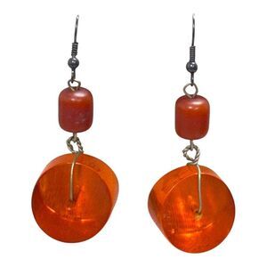 Retro Amber & Orange Dangle Earrings MCM Modern Boho Hippy Geometric Shapes